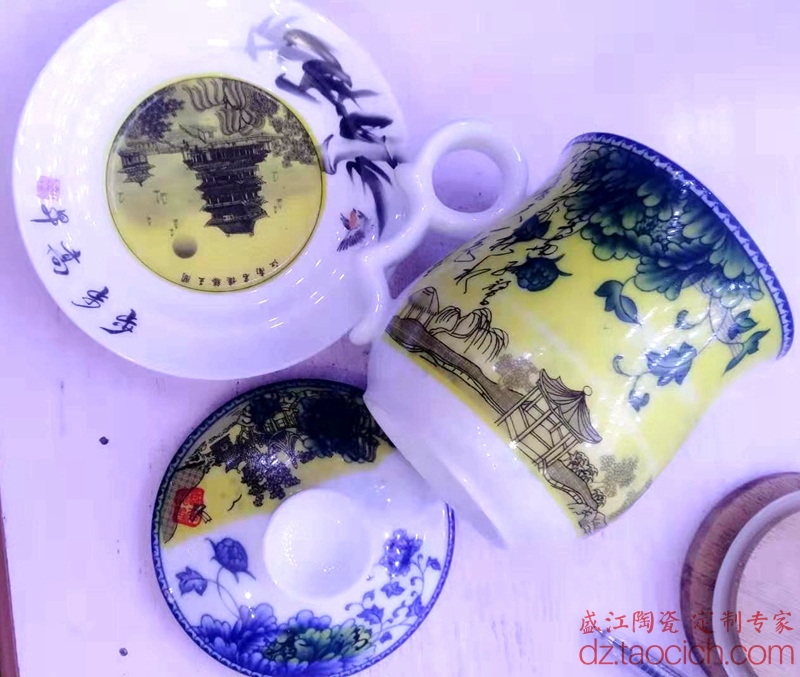 盛江陶瓷为首届南昌飞行大会定制的滕王阁茶杯-贴花花纸说明