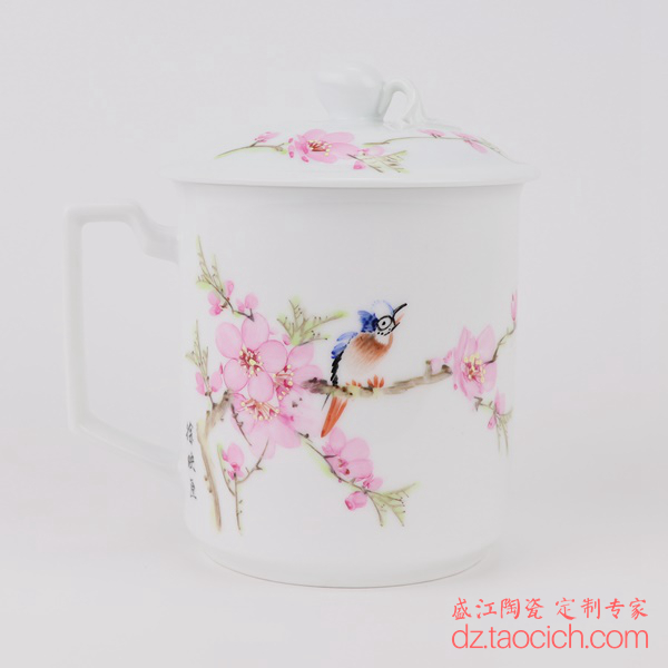 定制手绘水点桃花友谊杯
