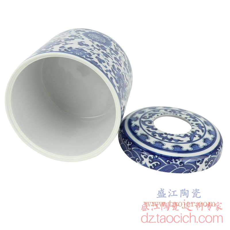 定制青花缠枝莲图案陶瓷抽纸盒