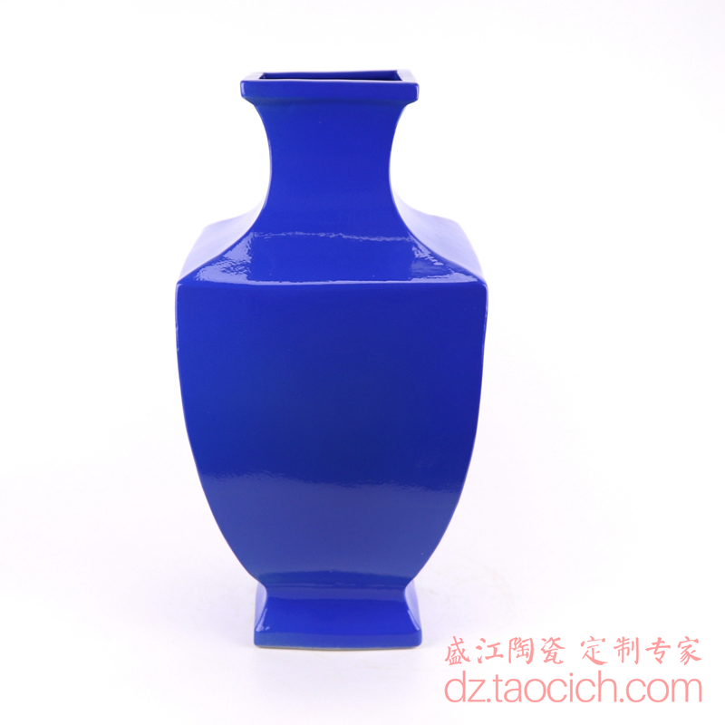 定制单色釉蓝色方口花瓶