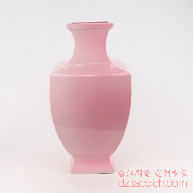 定制单色釉粉红色方口花瓶