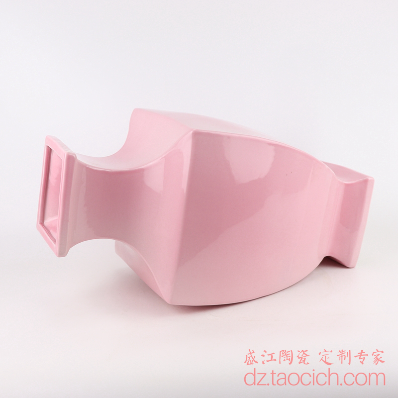 定制单色釉粉红色方口花瓶